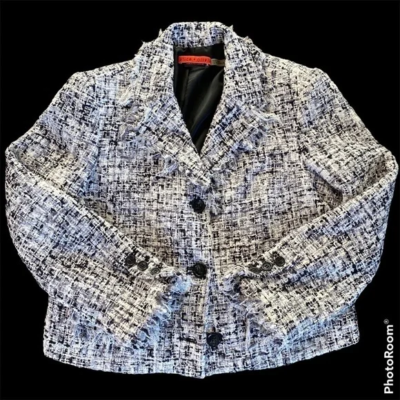 Alice + Olivia Cropped Boucle Jacket Black & White Size S - Picture 8 of 12